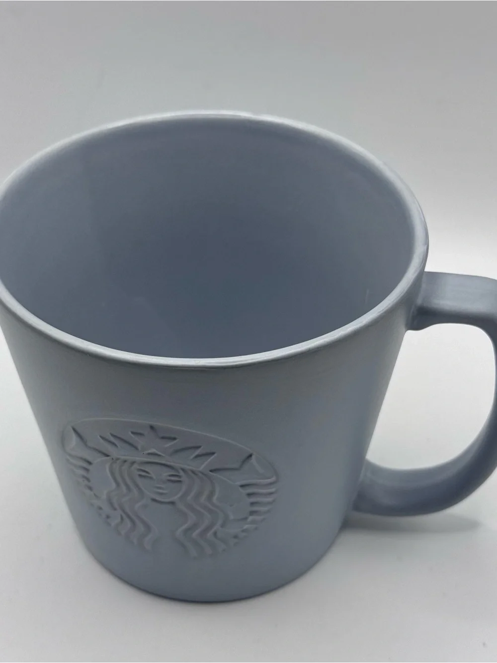 STARBUCKS 2019 Matte Gray Coffee Mug, Embossed, Siren, Wide Mouth, 12 oz